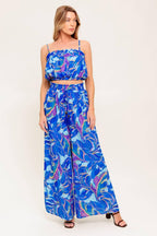 CHERISHED KISS BLUE WOVEN TOP AND PANTS SET
