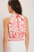 AMALFI SUNSET HALTER WOVEN TOP