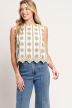 SUN-KISSED WOVEN EMBROIDERED TOP
