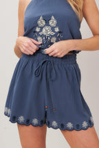 MOONLIT FLORA WOVEN SCARF TOP AND SHORT SET