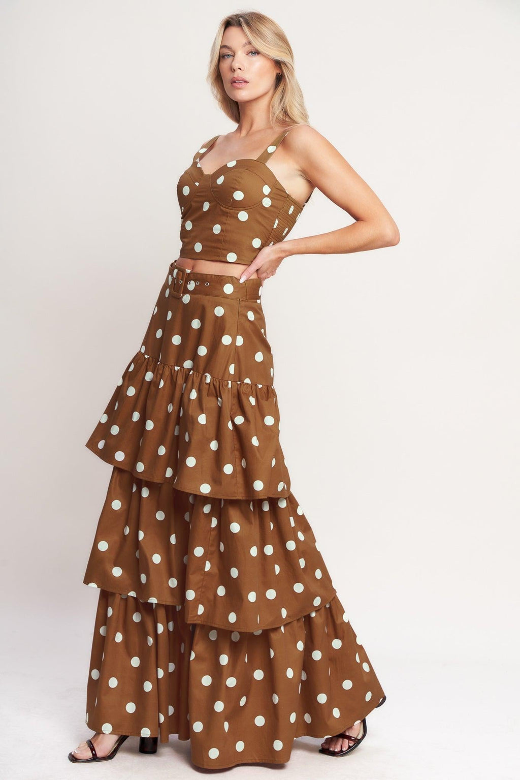 BROWN SUGAR DOT WOVEN BUSTIER TOP