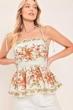 VILLA ROSA PEPLUM LOOK WOVEN TOP