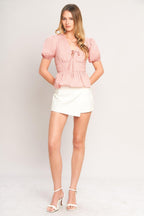 LOVELY CHARM PINK WOVEN TOP