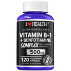 I Love Health Vitamin B1 500mg with Benfotiamine 20mg, 120 Capsules – 2 in 1 B-1 Complex Enhanced Formula – Fat & Water Soluble Thiamine B1 Supplement – Third Party Lab Tested, Non-GMO, No Gluten, MADE In USA