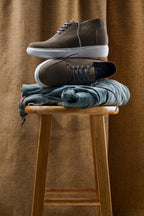 CALTO - J1771  - 3.2 Inches Taller (Grey) - Casual Chunky Sole Boots – Soft Pebble Grain Nubuck Leather