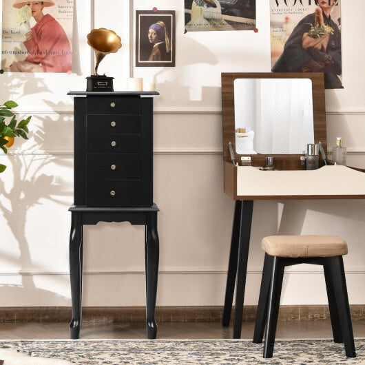 2 Colors Armoire Storage Standing Jewelry Cabinet with Mirror-Black - Color: Black