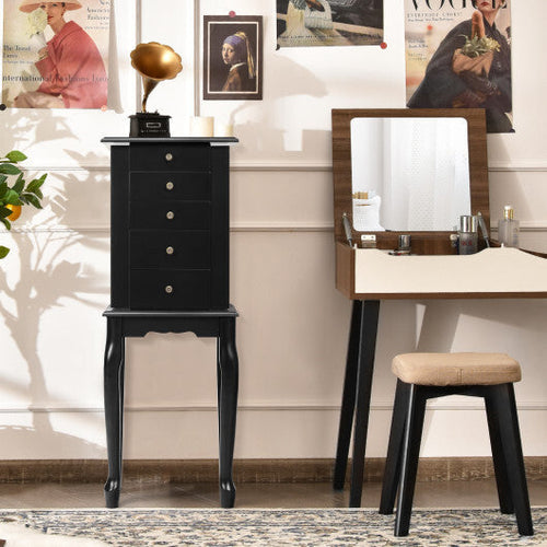 2 Colors Armoire Storage Standing Jewelry Cabinet with Mirror-Black - Color: Black