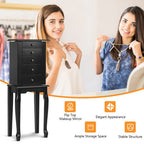 2 Colors Armoire Storage Standing Jewelry Cabinet with Mirror-Black - Color: Black
