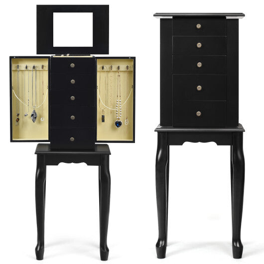 2 Colors Armoire Storage Standing Jewelry Cabinet with Mirror-Black - Color: Black