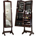 14 LED Jewelry Armoire Cabinet with Full Length Mirror and 4 Tilting Angles-White