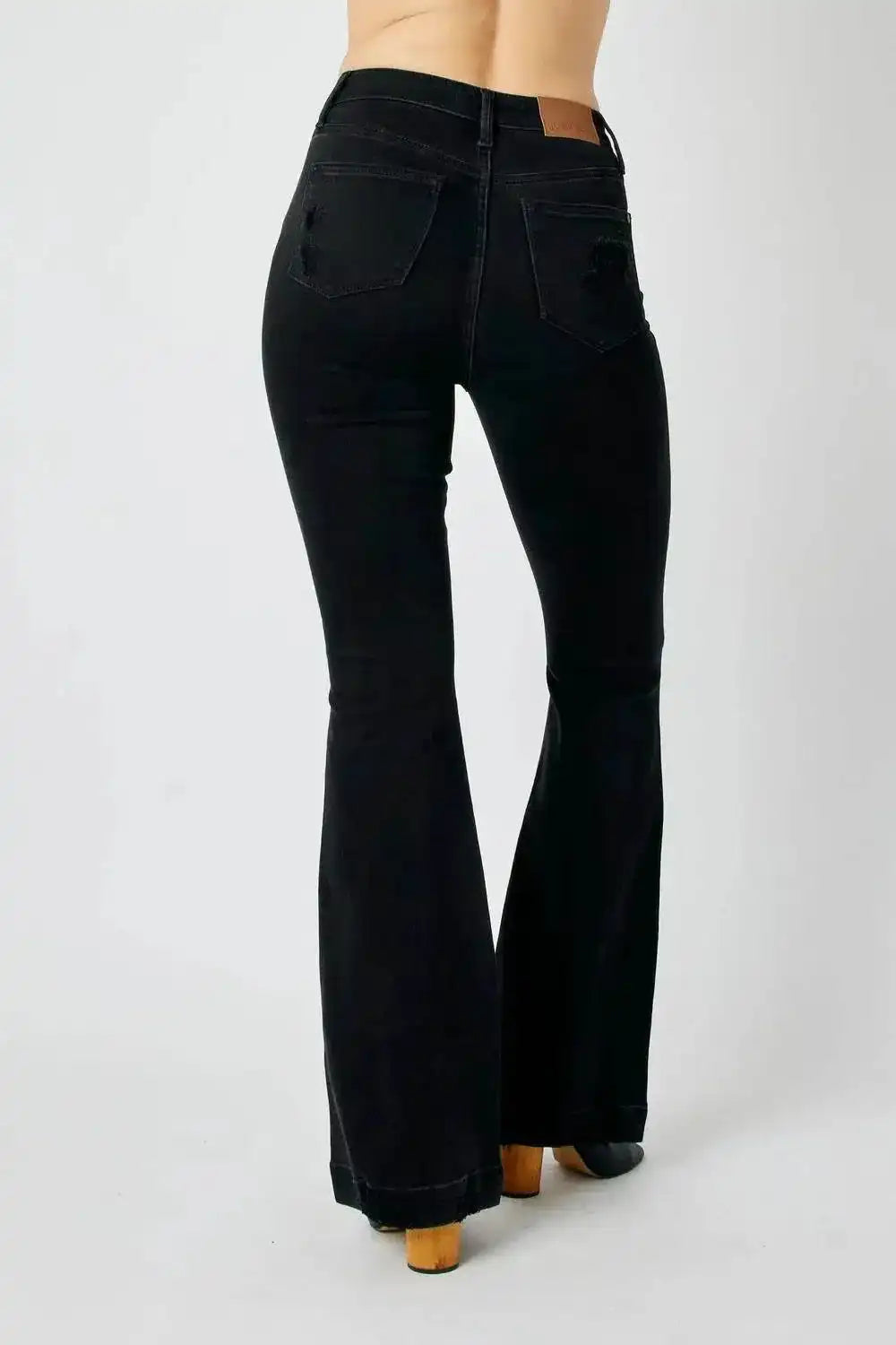 Judy Blue High Waist Tummy Control Destroy Flare Black Denim Jeans
