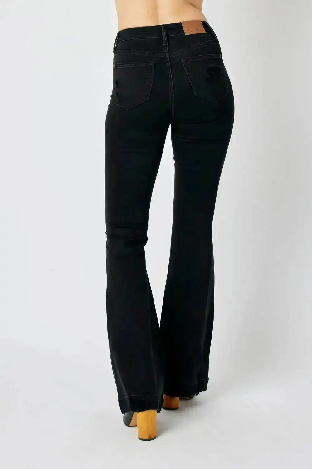 Judy Blue High Waist Tummy Control Destroy Flare Black Denim Jeans