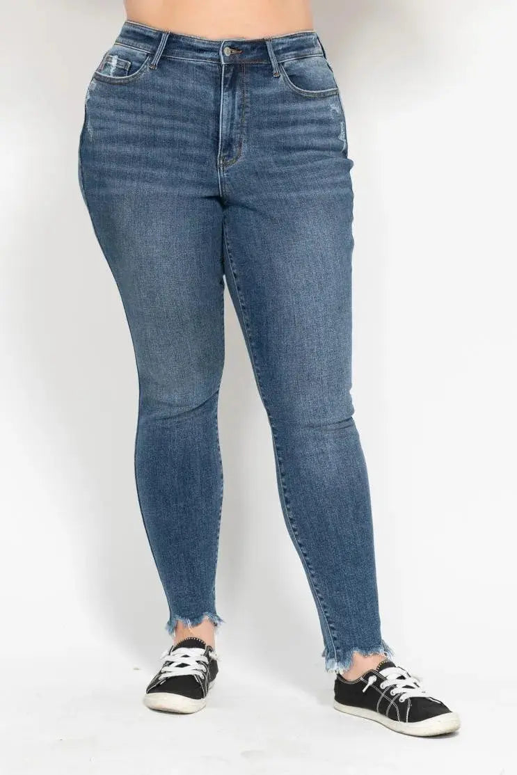 Judy Blue Plus Size High Waist Skinny with Destroy & Shark Bit Hem