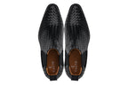 CALTO - K30521 - 3.3 Inches Taller (Black) - Woven Slip-On High-Top Chelsea Ankle Boots