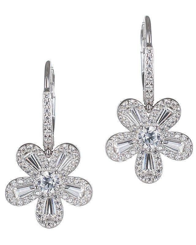 Baguette CZ Flower Earrings