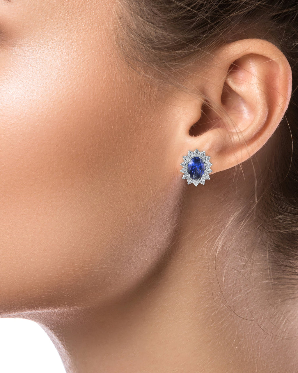 Sapphire Oval Halo Pierced Earrings