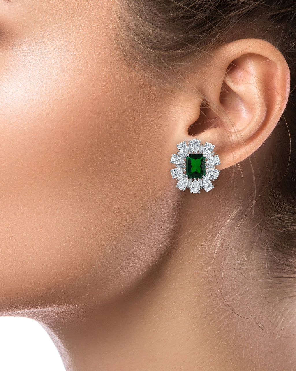 Emerald CZ Button Earrings