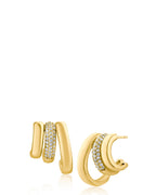Triple Hoop CZ and Gold Earrings