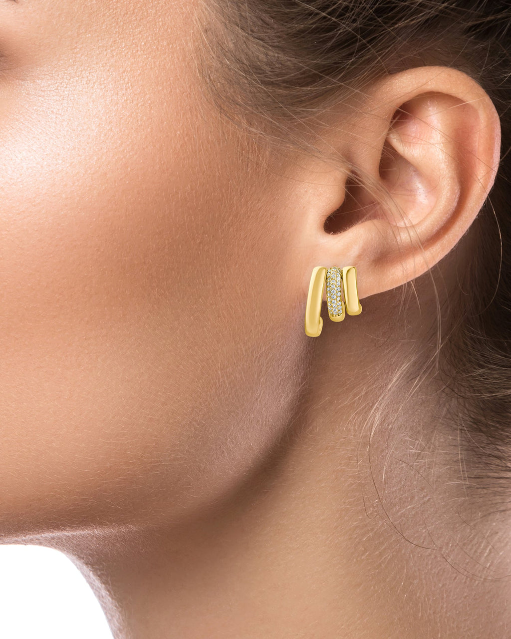 Triple Hoop CZ and Gold Earrings