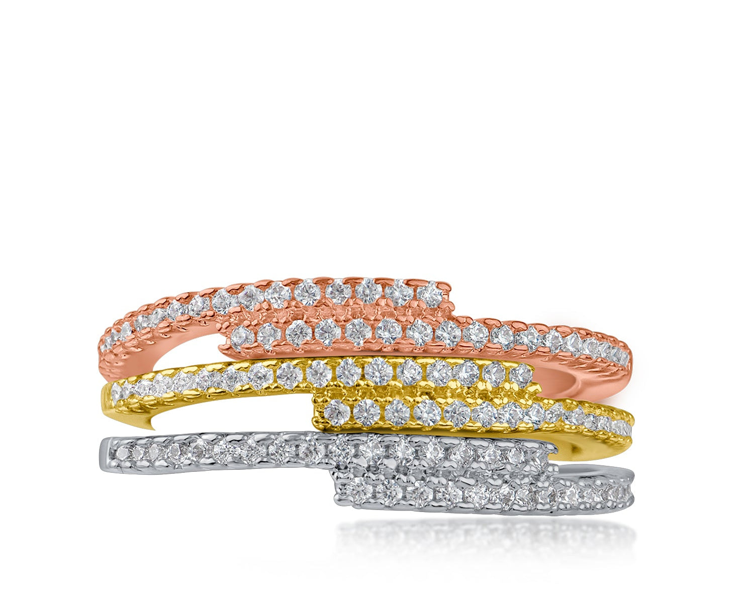 Three Tone Pave Stackable Bands