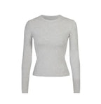 Solid Color Women's Long Sleeve Tight T-shirt High Quality Cotton Fabric Soft and Comfortable Round Neck Top