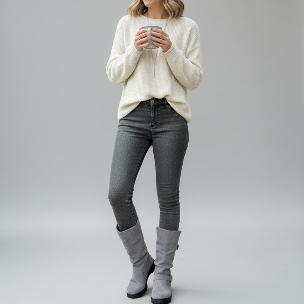 Knit Cuff Buckle Boot