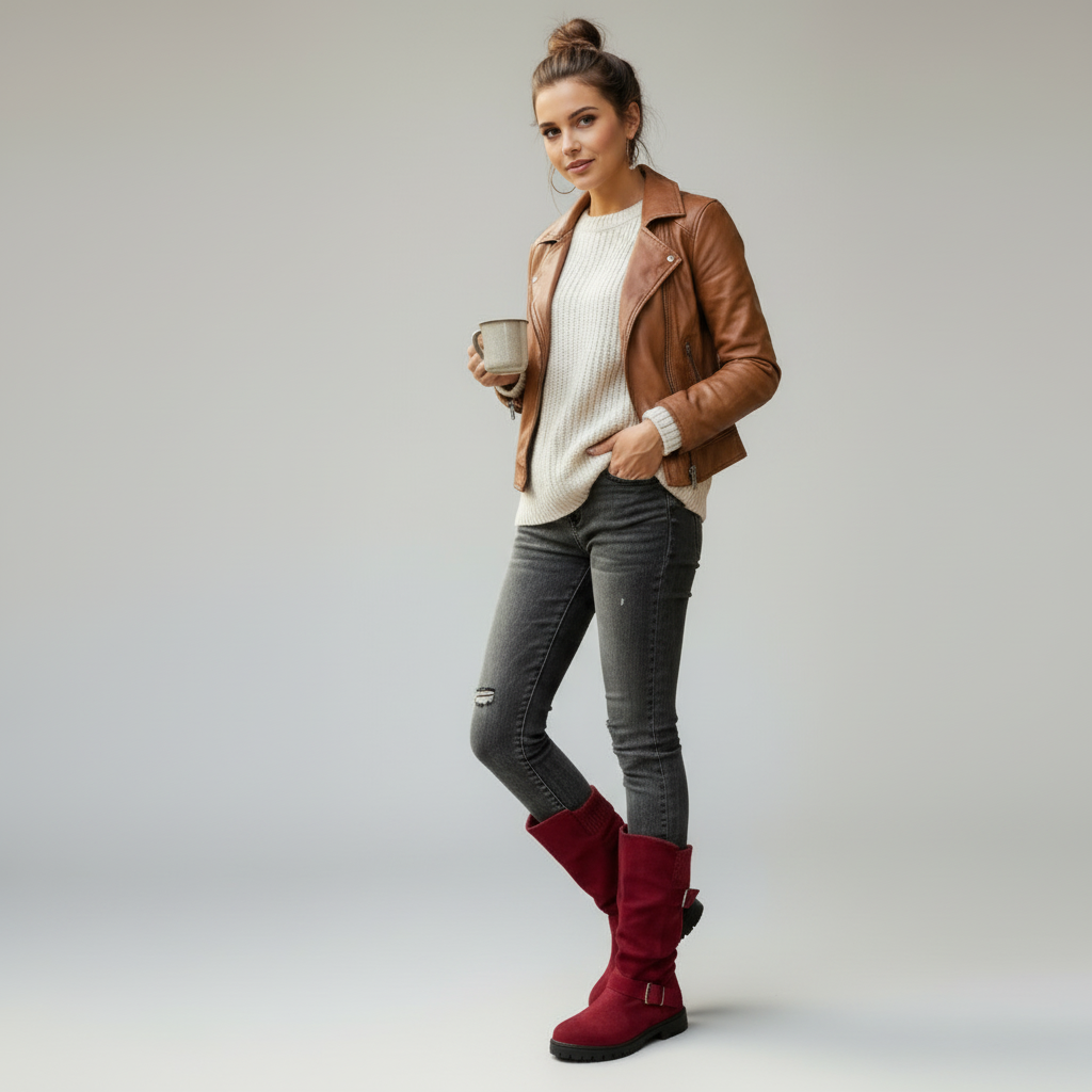 Knit Cuff Buckle Boot