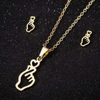 Korean Finger Heart Necklace And Earring Jewelry Set