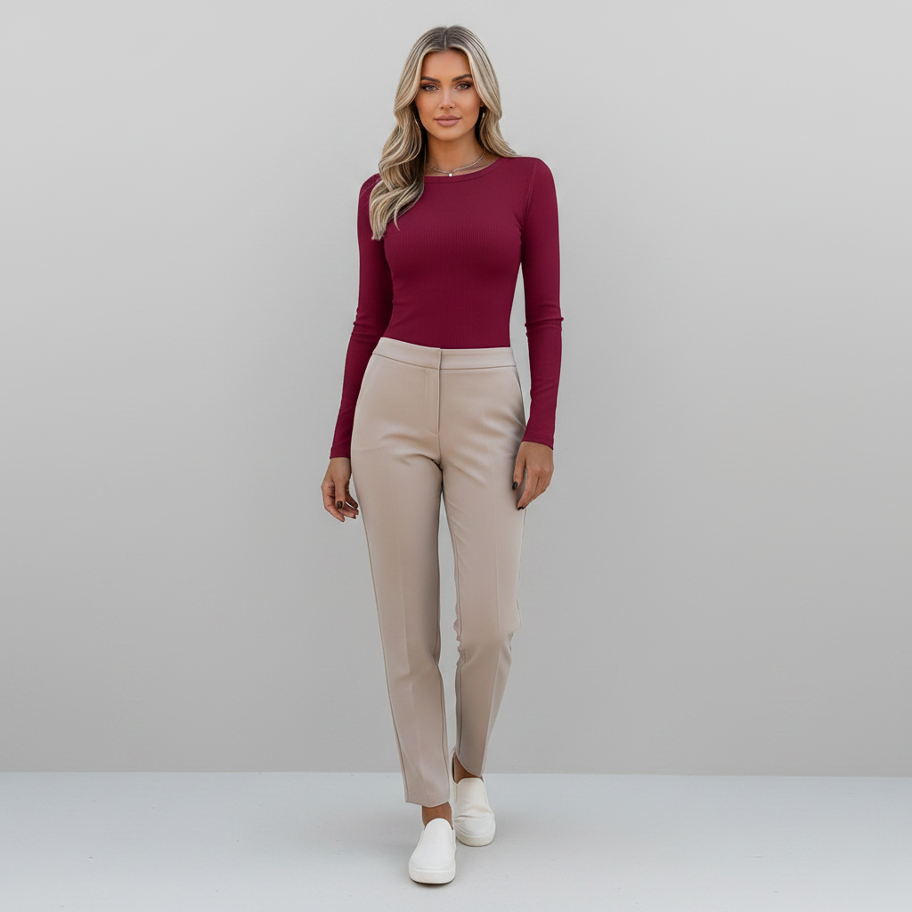 Long Sleeve Crew Neck Ribbed Top