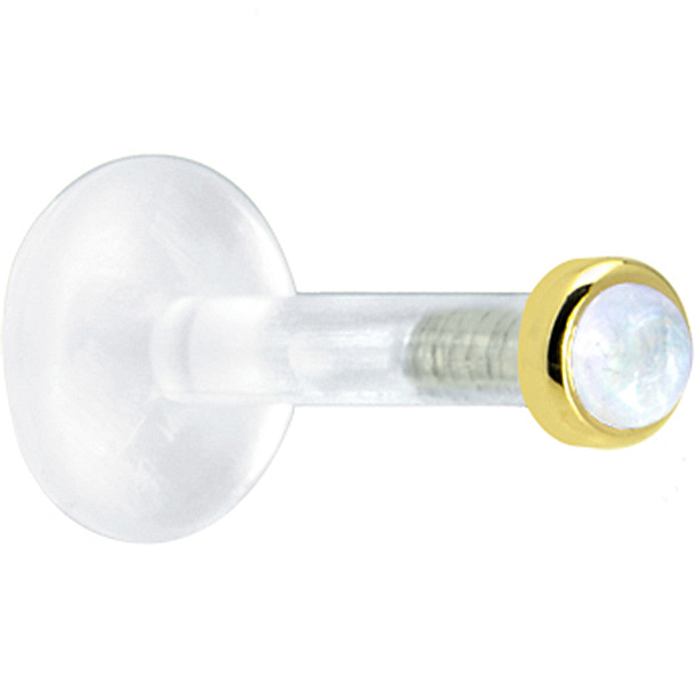 Solid 14K Yellow Gold 2mm Genuine Rainbow Moonstone Bioplast Push in Monroe