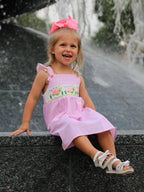 Turtle Girls Dress Pink Stripe Ruffle Strap