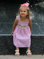 Turtle Girls Dress Pink Stripe Ruffle Strap