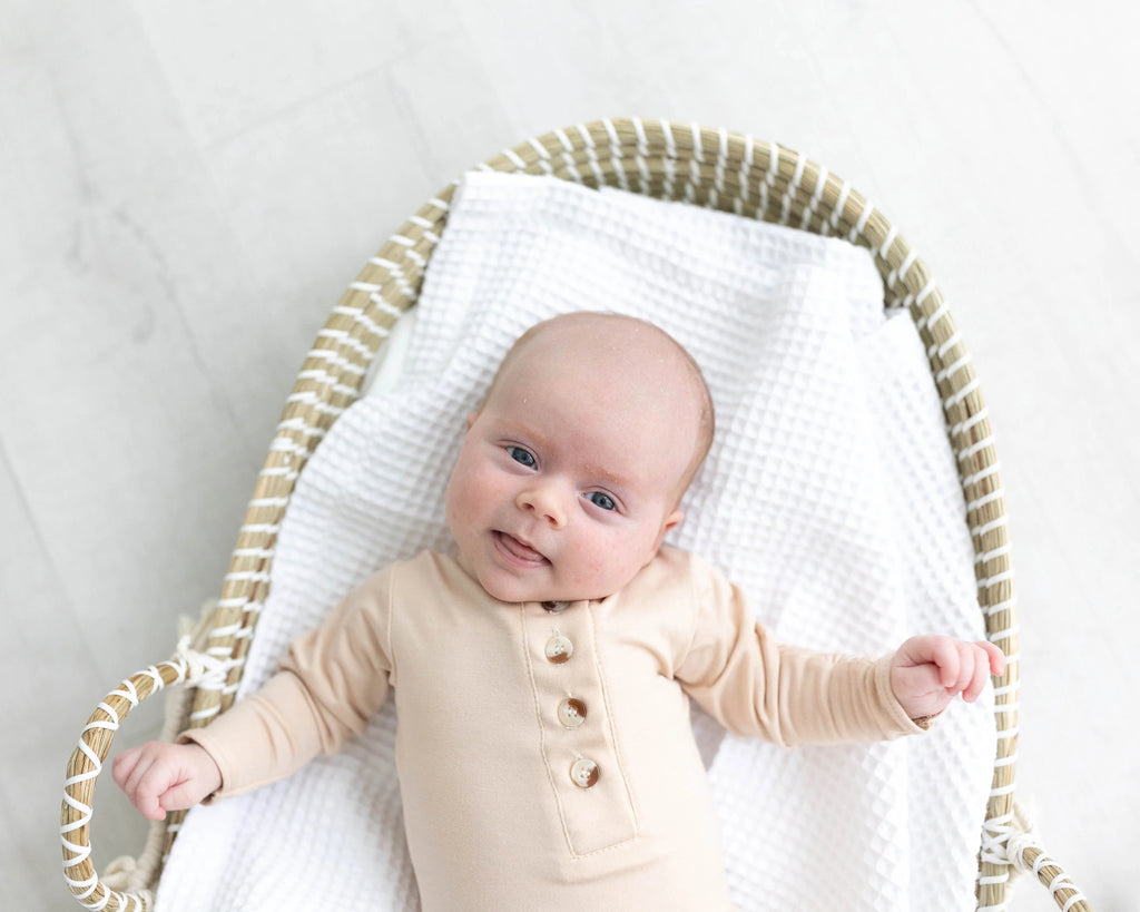 Knotted Baby Gown Set - Gender-Neutral Newborn Clothes - Sand