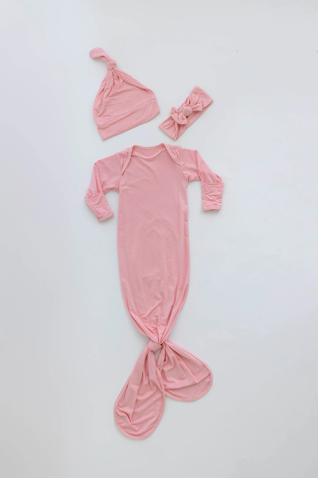 Newborn Knotted Baby Gown and Hat Set - Crew  - (Newborn-3 months) Mint, Navy Blue, Pink, Camel Brown