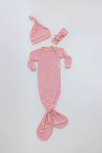 Newborn Knotted Baby Gown and Hat Set - Crew  - (Newborn-3 months) Mint, Navy Blue, Pink, Camel Brown