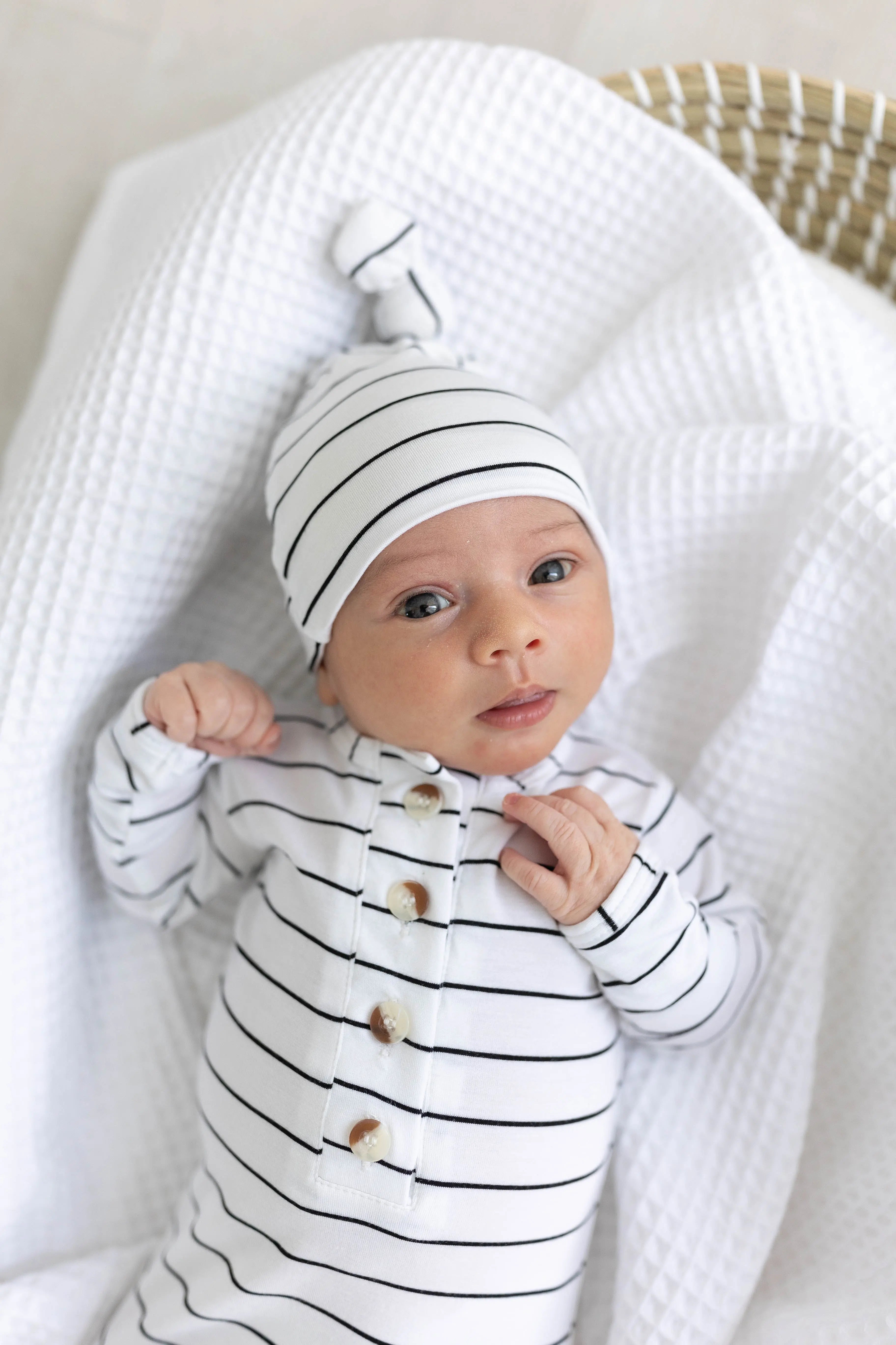 Knotted Baby Gown Set - Black Stripes (Newborn-3 months)