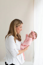 Newborn Knotted Baby Gown and Hat Set with Headband - Pink