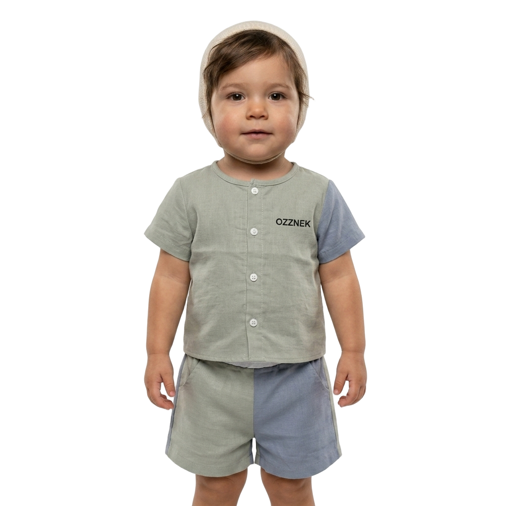 Sage Green Two-Piece Boys Linen Summer Set – Loungewear for Kids