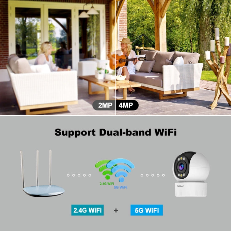 SriHome SH046 4.0 Million Pixels FHD Low Power Consumption Wireless Home Security Camera System (EU Plug)