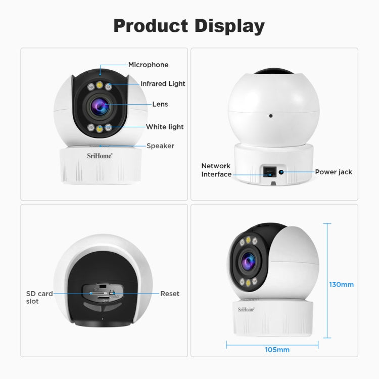 SriHome SH046 4.0 Million Pixels FHD Low Power Consumption Wireless Home Security Camera System (US Plug)