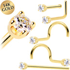 Solid 14K Yellow Gold 2mm Genuine Diamond Nose Ring