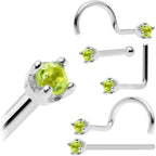 Solid 14K White Gold 1.5mm Genuine Peridot Nose Ring