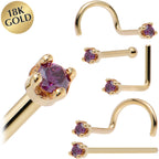 Solid 18K Yellow Gold 1.5mm Genuine Purple Diamond Nose Ring