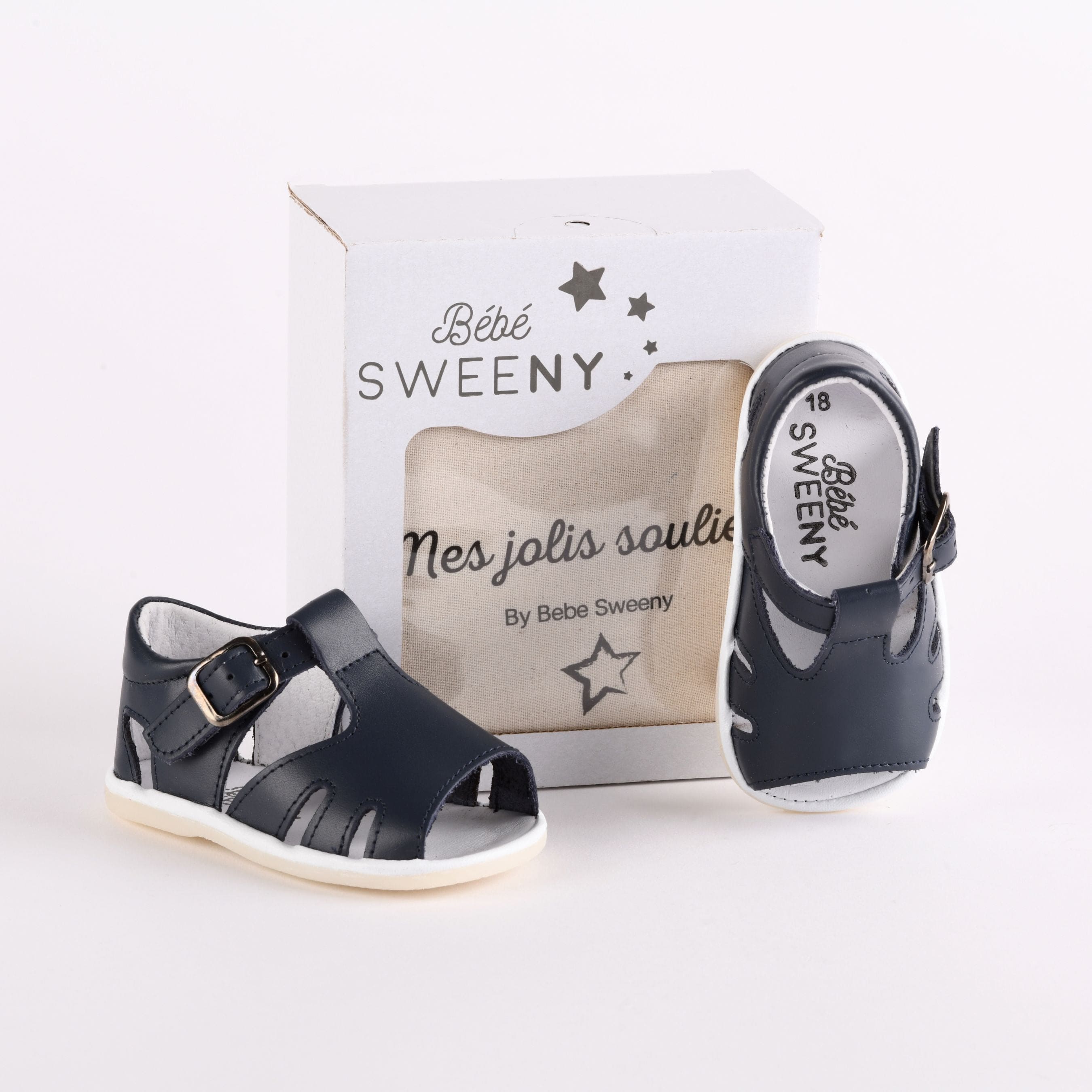 Navy Blue Leather Pre-Walker Sandals