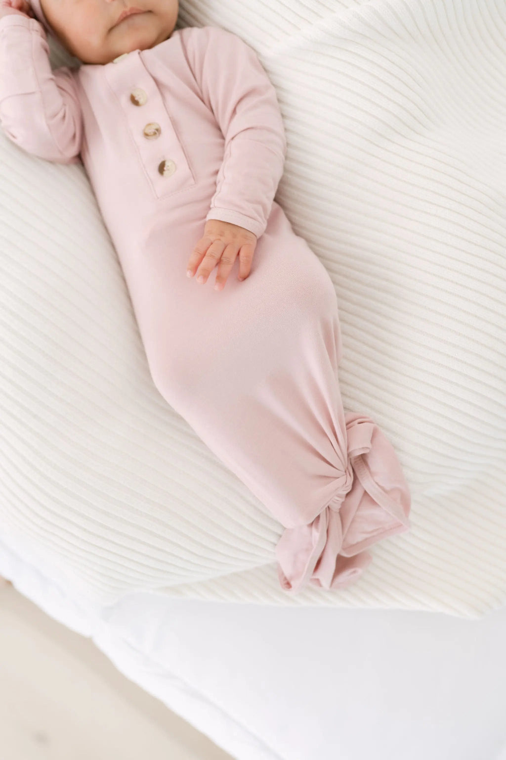 Knotted Baby Gown, Hat, Headband Set – Newborn Baby Girl Outfit - Dusty Rose