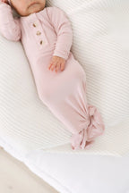 Knotted Baby Gown, Hat, Headband Set – Newborn Baby Girl Outfit - Dusty Rose