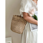 Raffia Shoulder Straw Bag Hollow Out Cutout Lace Straw Bag Woven Bag Vacation Beach Bag Women Bag