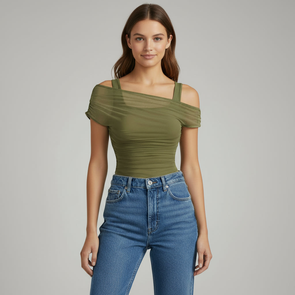 Ruched Mesh Crop Top