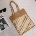 Color Matching Hollow Out Cutout out Crochet Shoulder Straw Bag Special Interest Design Hand Woven Bag Seaside Vacation Beach Bag
