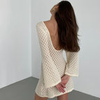 Summer Beach Dress Women Solid Color Sexy Knitted Hollow Out Cutout Bikini Swimsuit Blouse Sun Protective Clothing